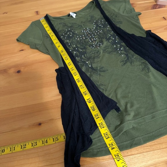 Y2K Womens Y2K Cyber Grunge Indie Sleaze Top Sz L Studded Wings Cross Rhinestone - Picture 3 of 7